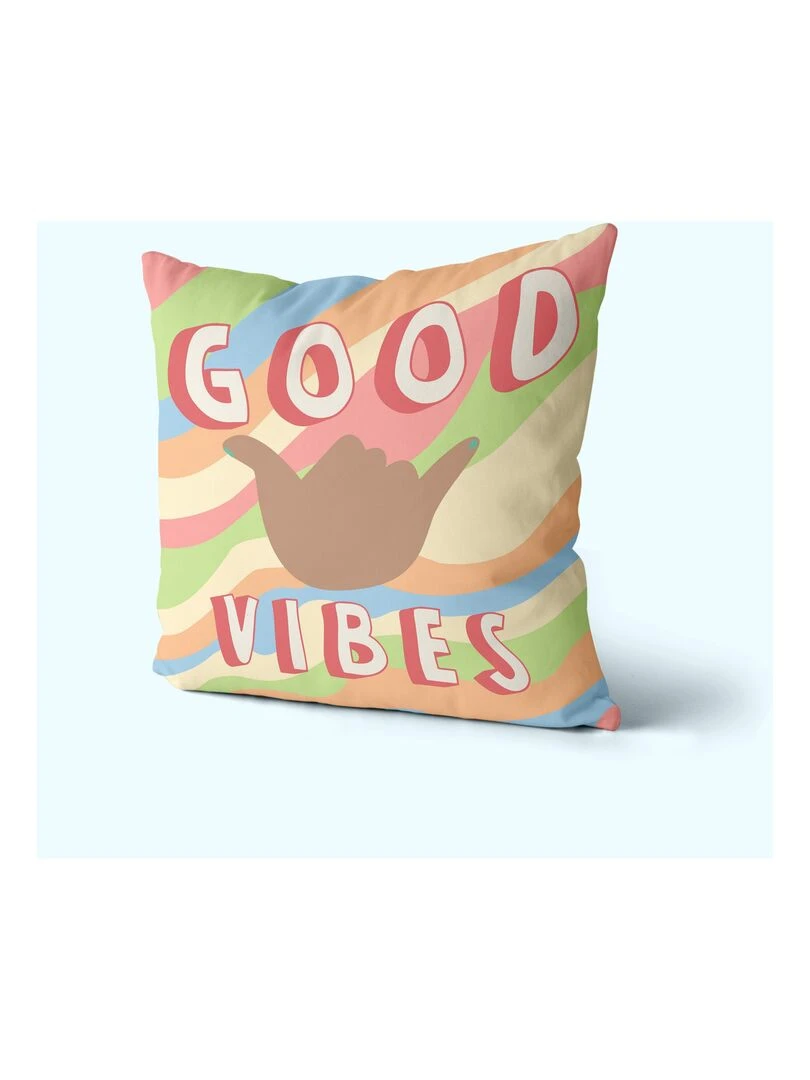 Housse de coussin décoratif Good vibes "Happyfriday"   Blanc