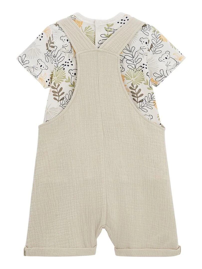 Ensemble salopette bébé en gaze de coton et t shirt Brisbane Beige sable
