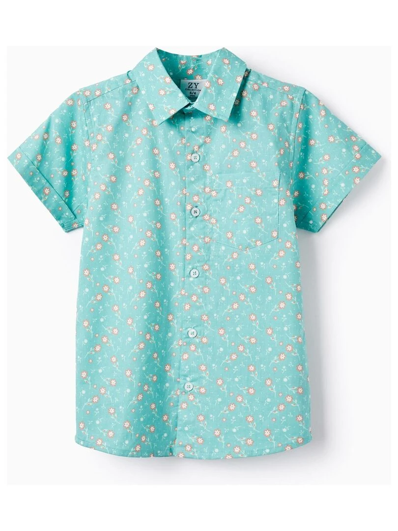 Chemise Florale En Coton Pour Garçon manches courtes Vert