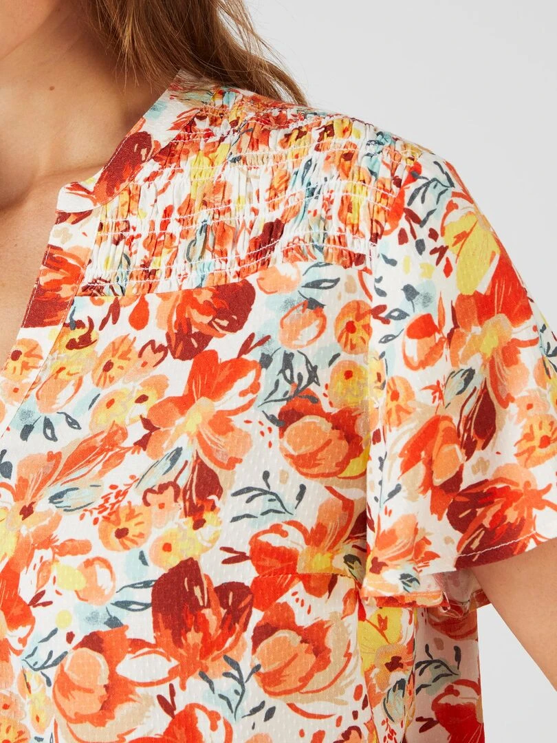 Chemisier à smocks Climatyl Damart Orange corail
