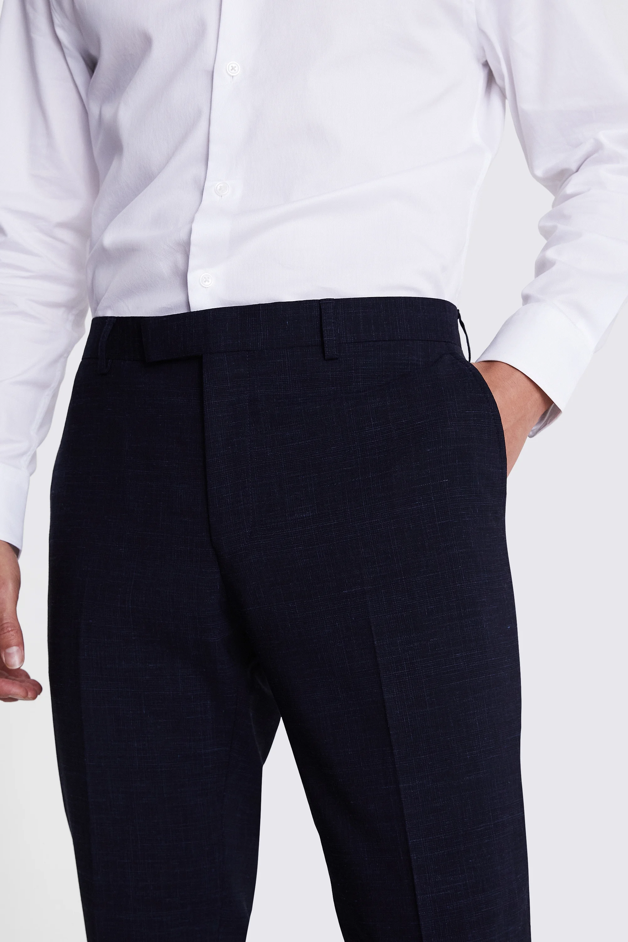 Italian Slim Fit Navy Check Trousers   Buy Online at Moss