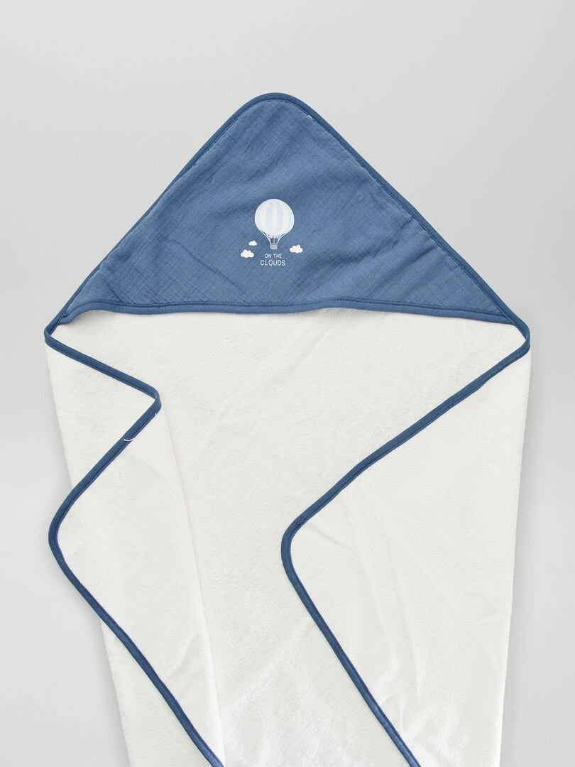 Cape de bain + gant de toilette   2 pièces   Bleu/blanc