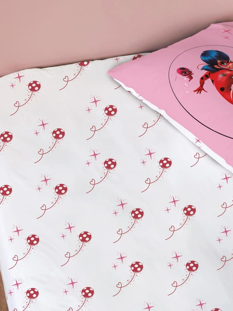 Drap housse imprimé 100% coton MIRACULOUS LADYBUG Blanc