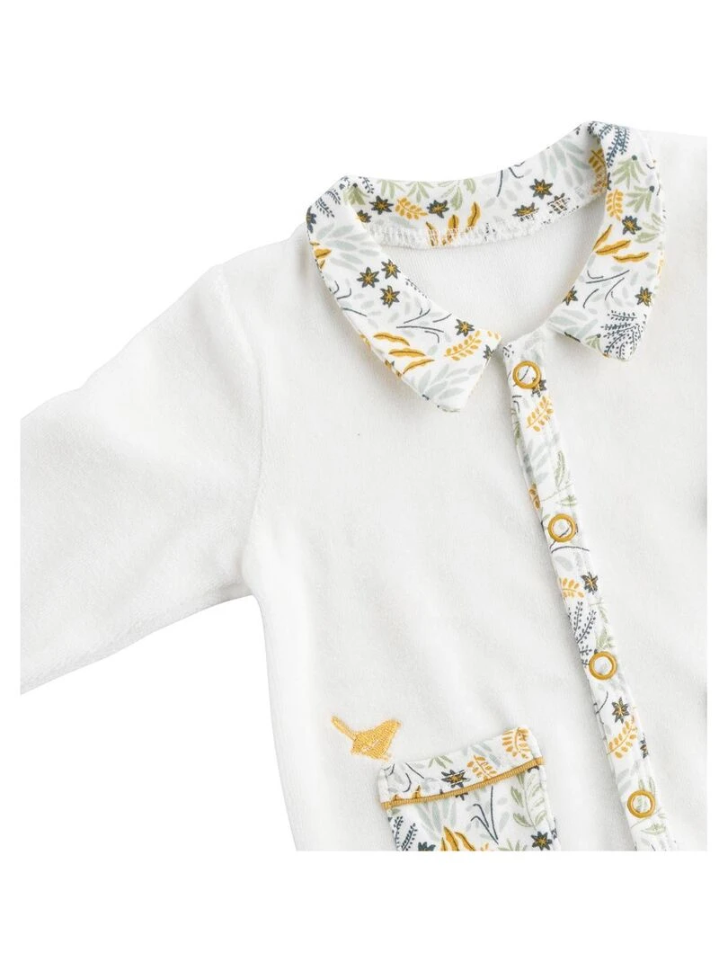 Pyjama bébé à manches longues en velours SAUTHON Blanc Jaune
