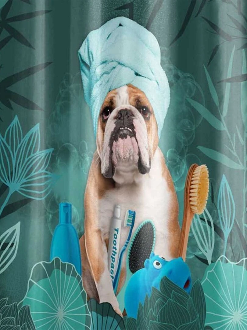 Rideau de douche 180x200 Doggy Zen   Bleu