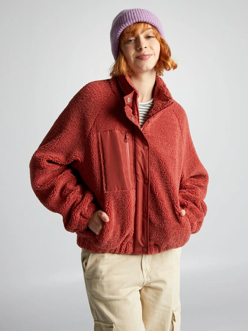 Veste en sherpa à manches longues   Brique