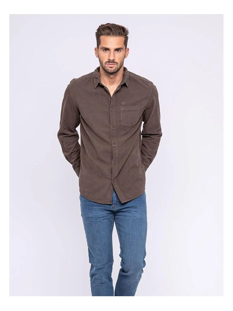 Chemise manches longues pur coton velours TRESOR   Kaki