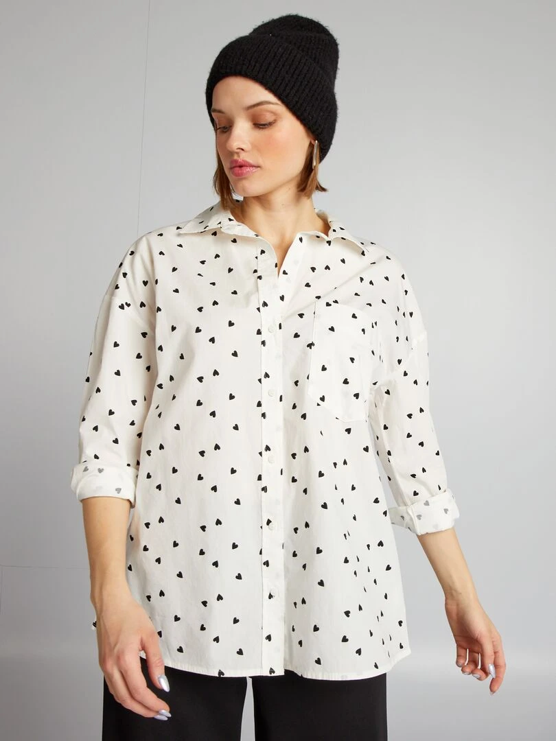 Chemise à motif 'cœurs' Noir