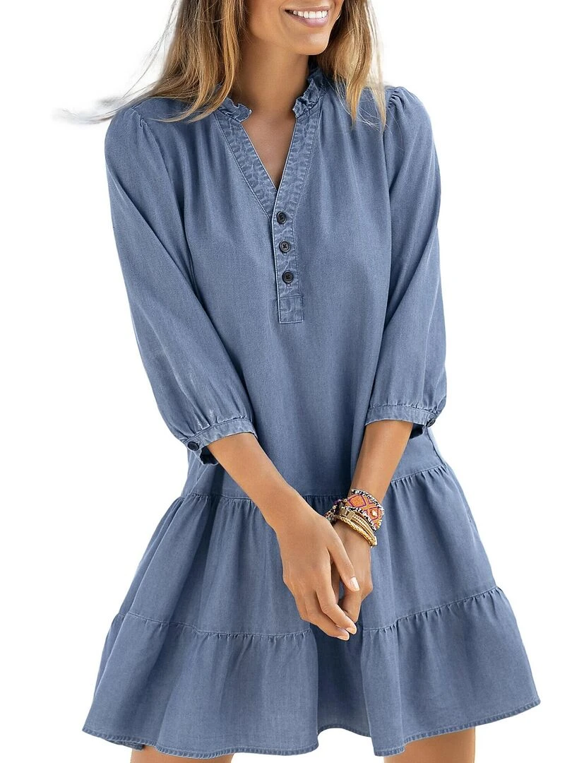 Robe estivale manches trois quarts French Summer Bleu