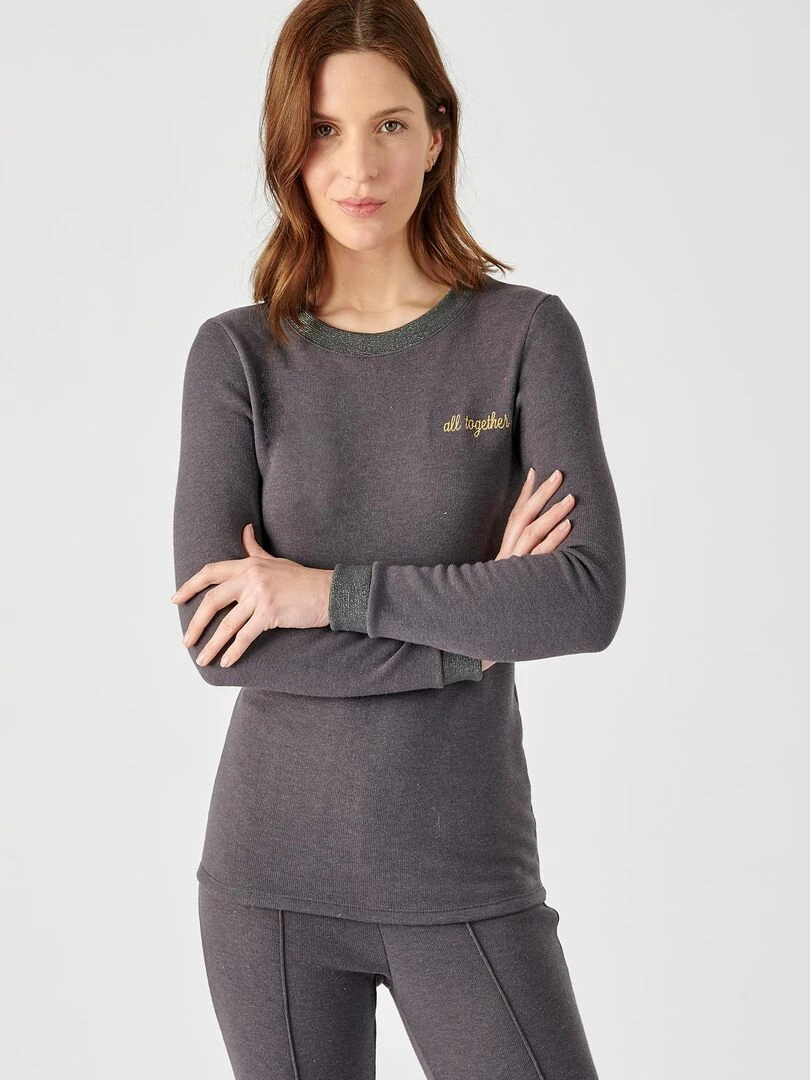 Sweat shirt femme molleton gratté Thermolactyl Sensitive   Damart   Gris foncé