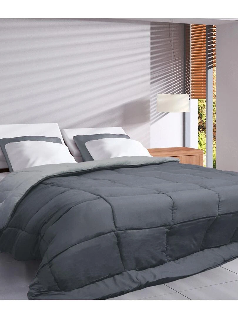 Couette réversible bicolore en microfibre 400 gr/m² Gris clair