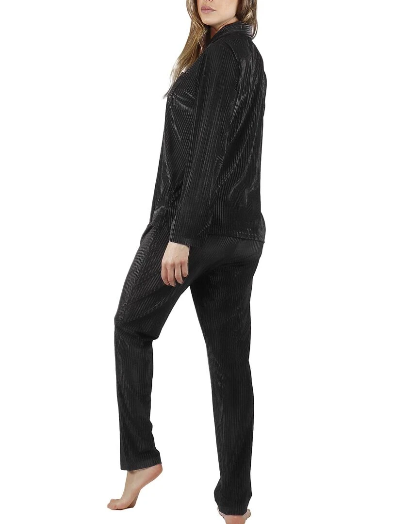 Pyjama velours tenue pantalon chemise Elegant Stripes Noir