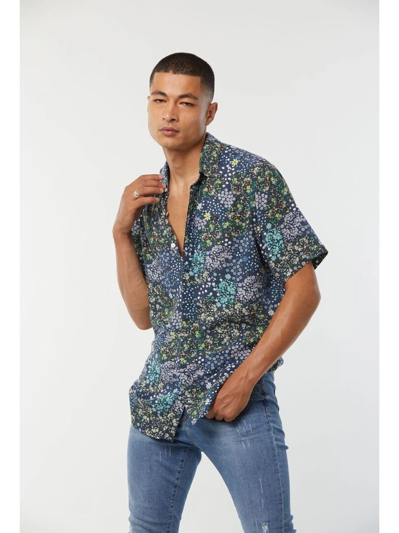Lee Cooper   Chemise manches courtes viscose relax DISH   Bleu foncé