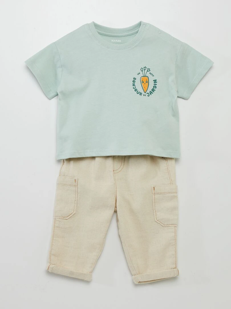Ensemble short + t shirt imprimé 2 pièces Bleu/beige