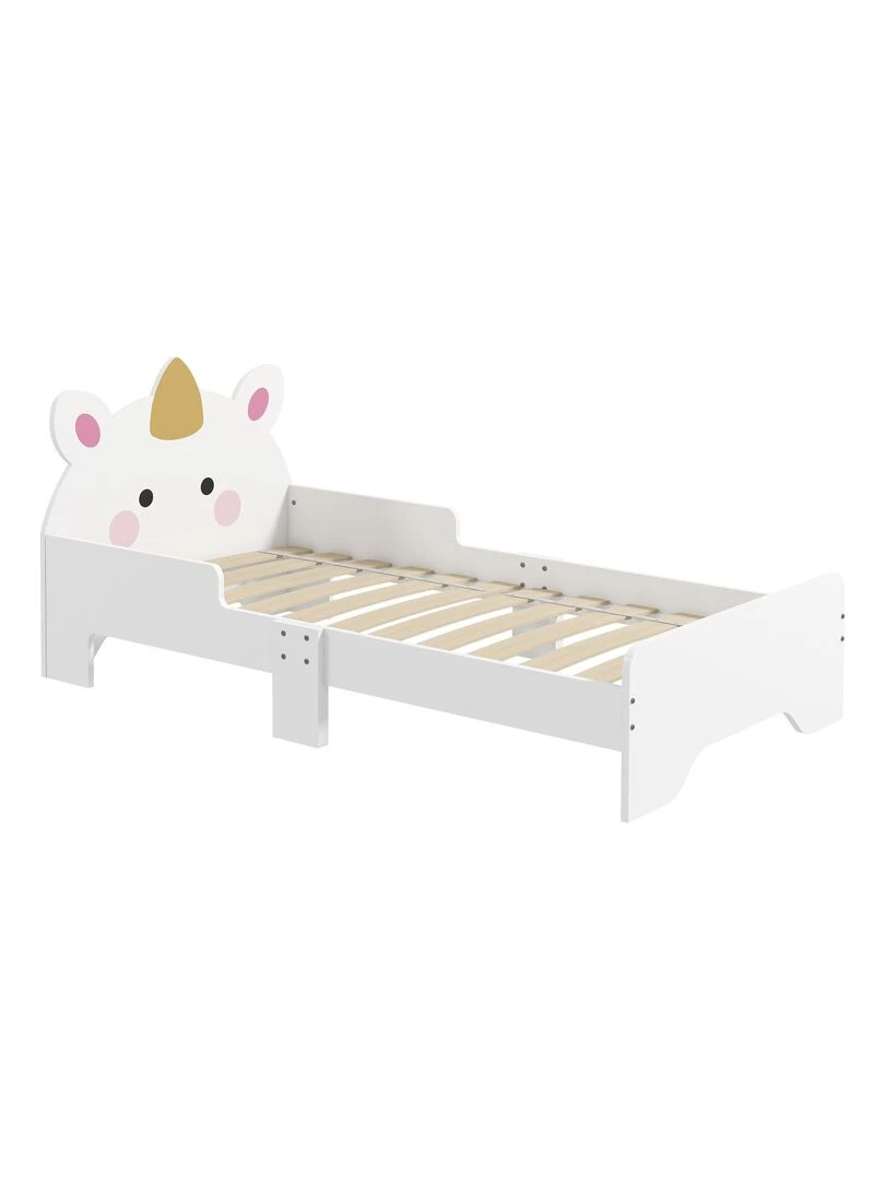 Lit enfant design licorne sommier à lattes inclus rose Blanc