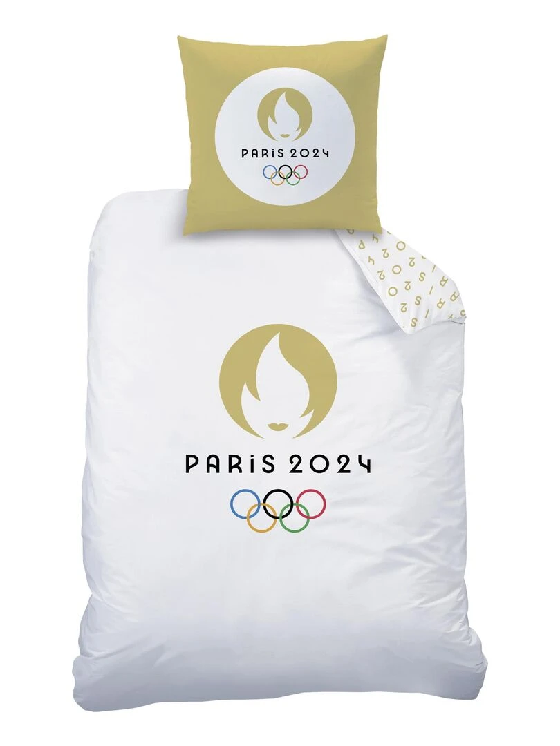 Parure de lit imprimée 100% coton  PARIS 2024 JEUX OLYMPIQUES LOGO   Blanc