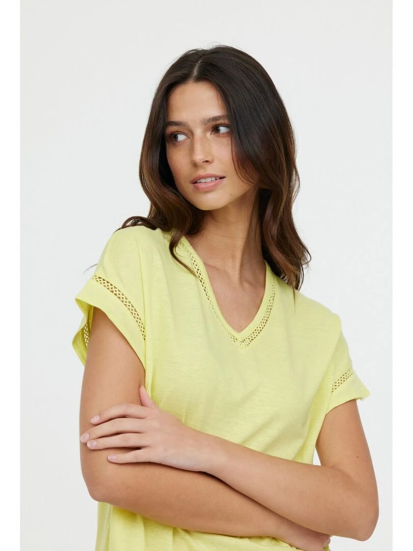 Lee Cooper   T Shirt manches courtes coton/lin regular ACANA MC   Jaune citron