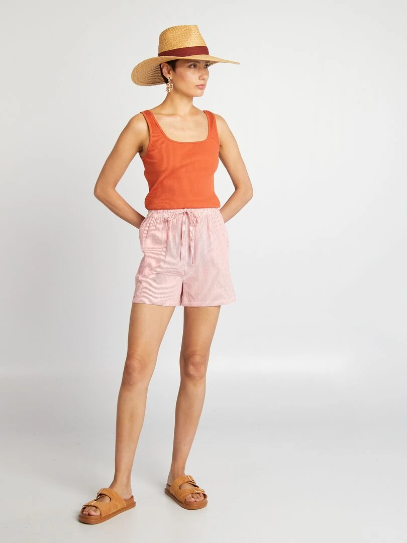 Short rayé en coton Rouge