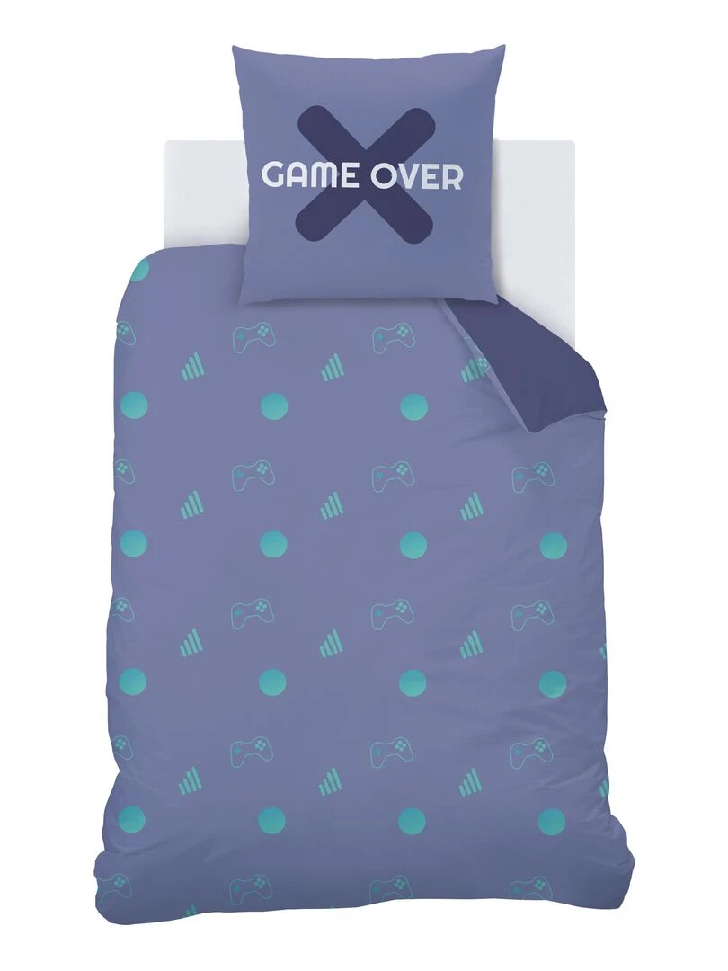 Parure de lit imprimée 100% coton  GAMER   Bleu nuit