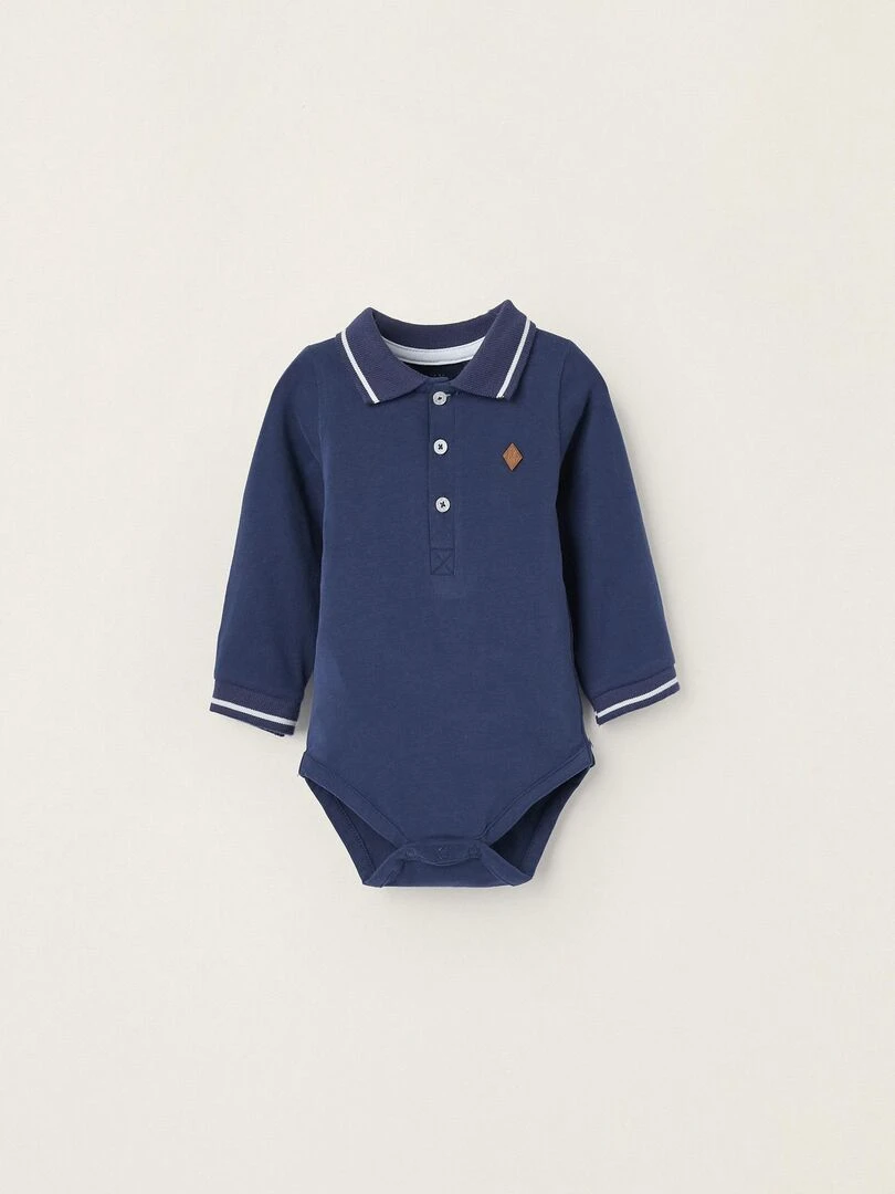 Body polo en coton pour nouveau né manches longues ATLANTIC COMPANY Bleu foncé