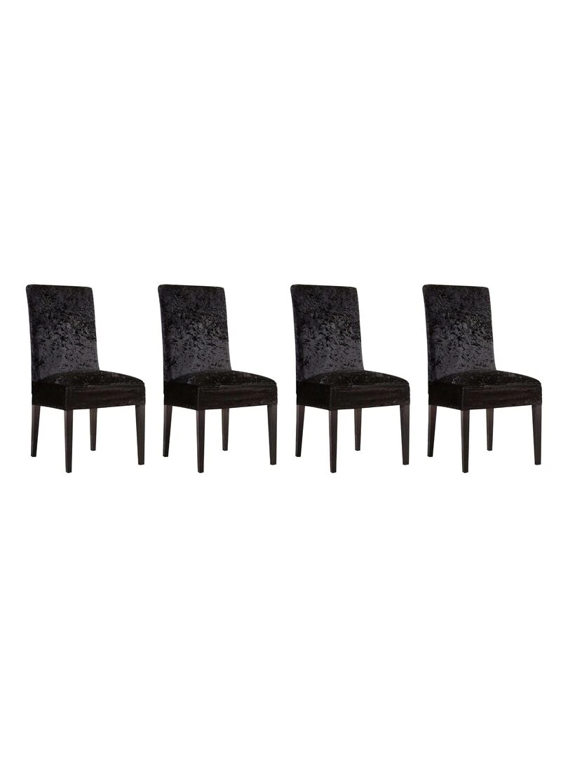 Lot de 4 Housses de chaise velours Noir Noir