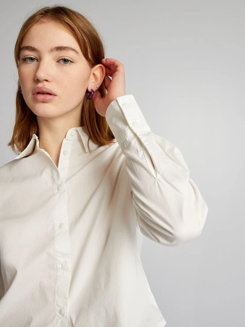 Chemise cropped en popeline   blanc