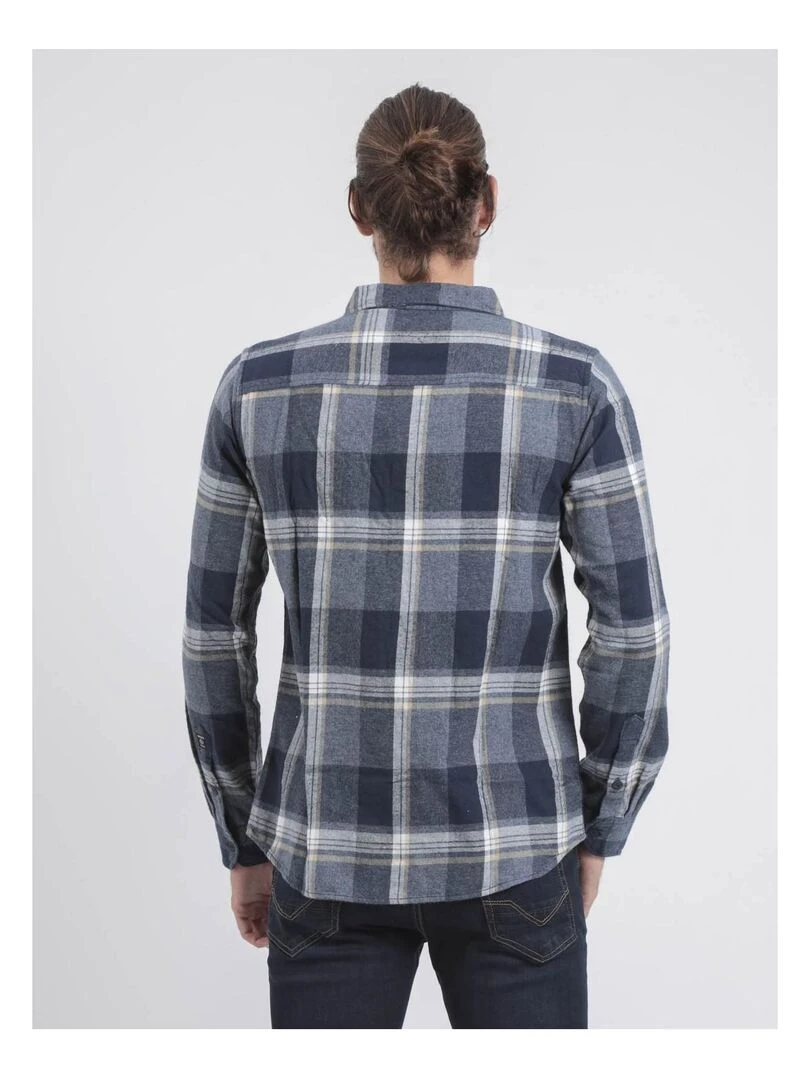 Chemise manches longues carreaux TACULA Bleu marine