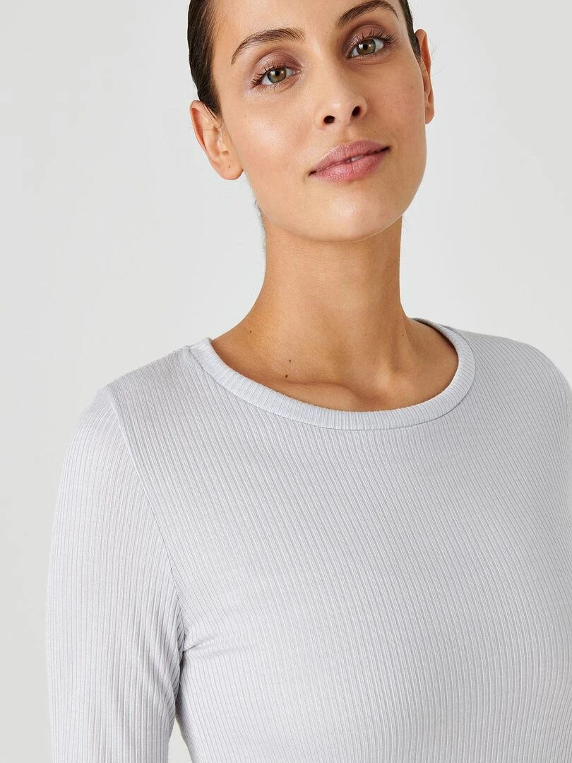 T shirt col rond maille côtelée Thermolactyl Damart Gris perle