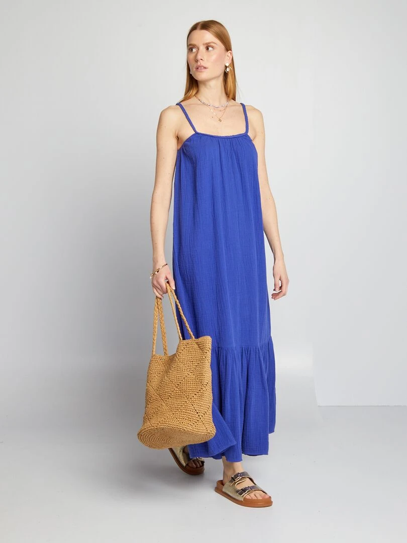 Robe longue à bretelles tressées Bleu
