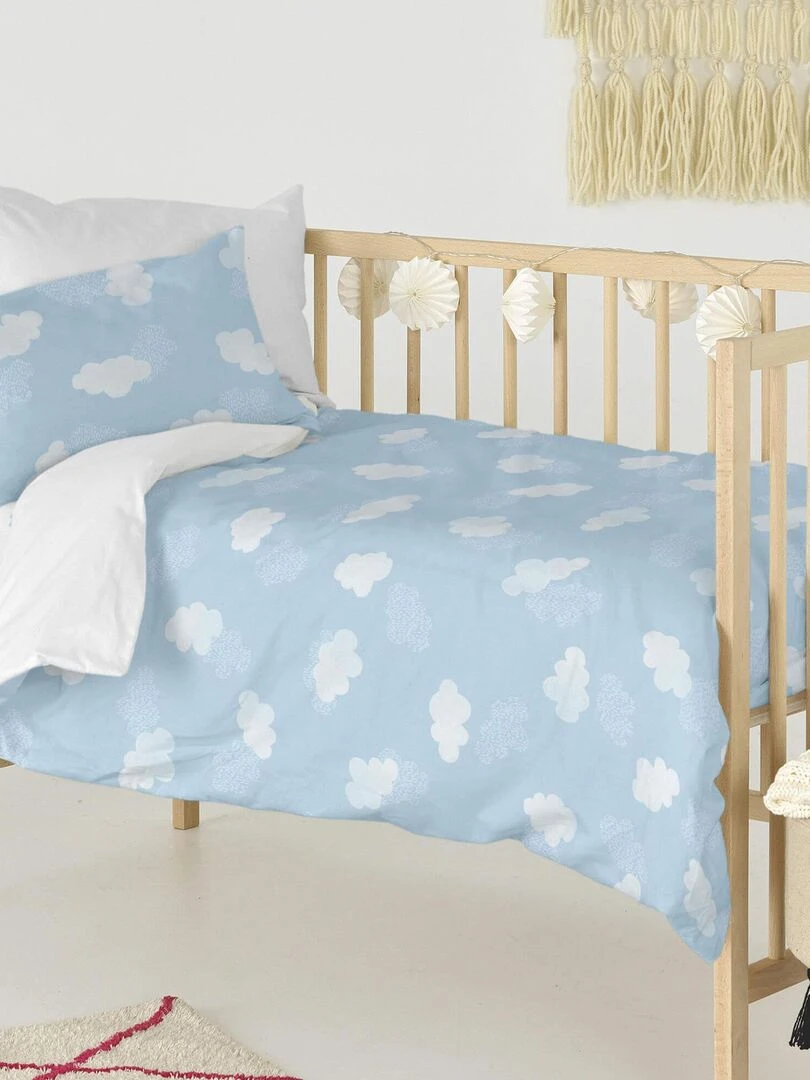Parure housse de couette 2 pièces Clouds "Happyfriday"   Bleu
