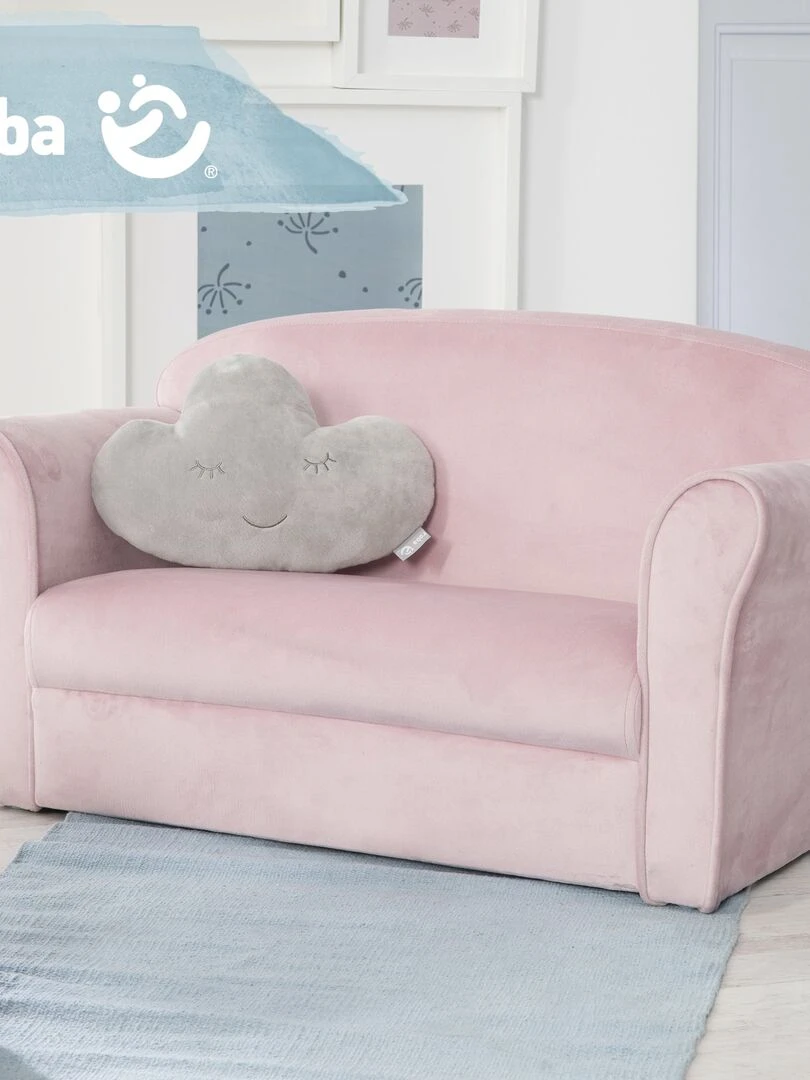 ROBA Canapé Enfant en Velours "Lil Sofa"   2 Places   Fauteuil avec Accoudoirs pour Filles   Rose   Rose