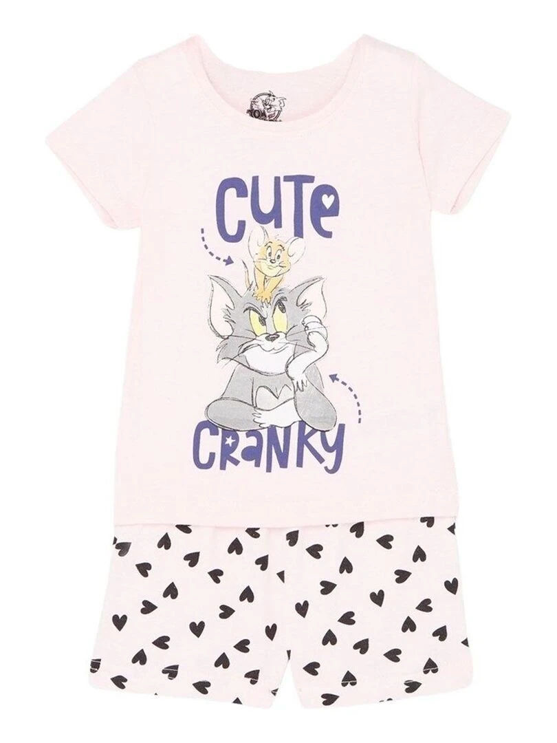 Tom et Jerry Ensemble T shirt short fille Imprimé Tom Et Jerry Rose