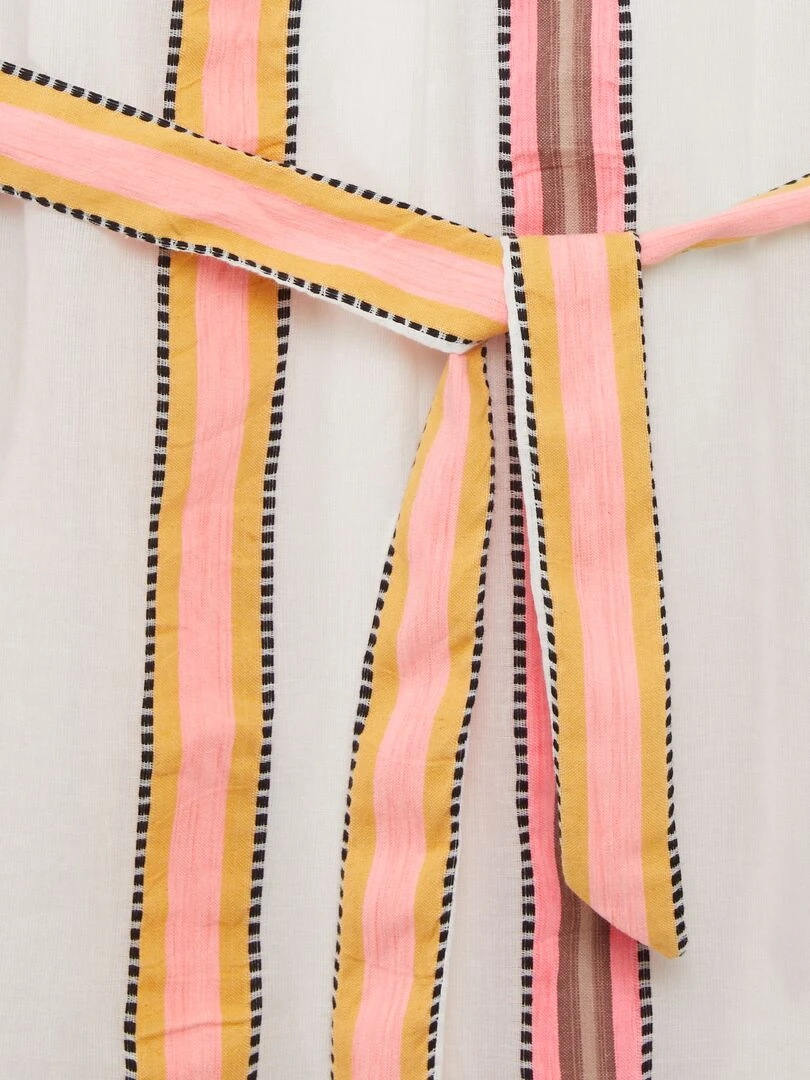 Robe midi à col V avec ceinture   Blanc/rose/jaune