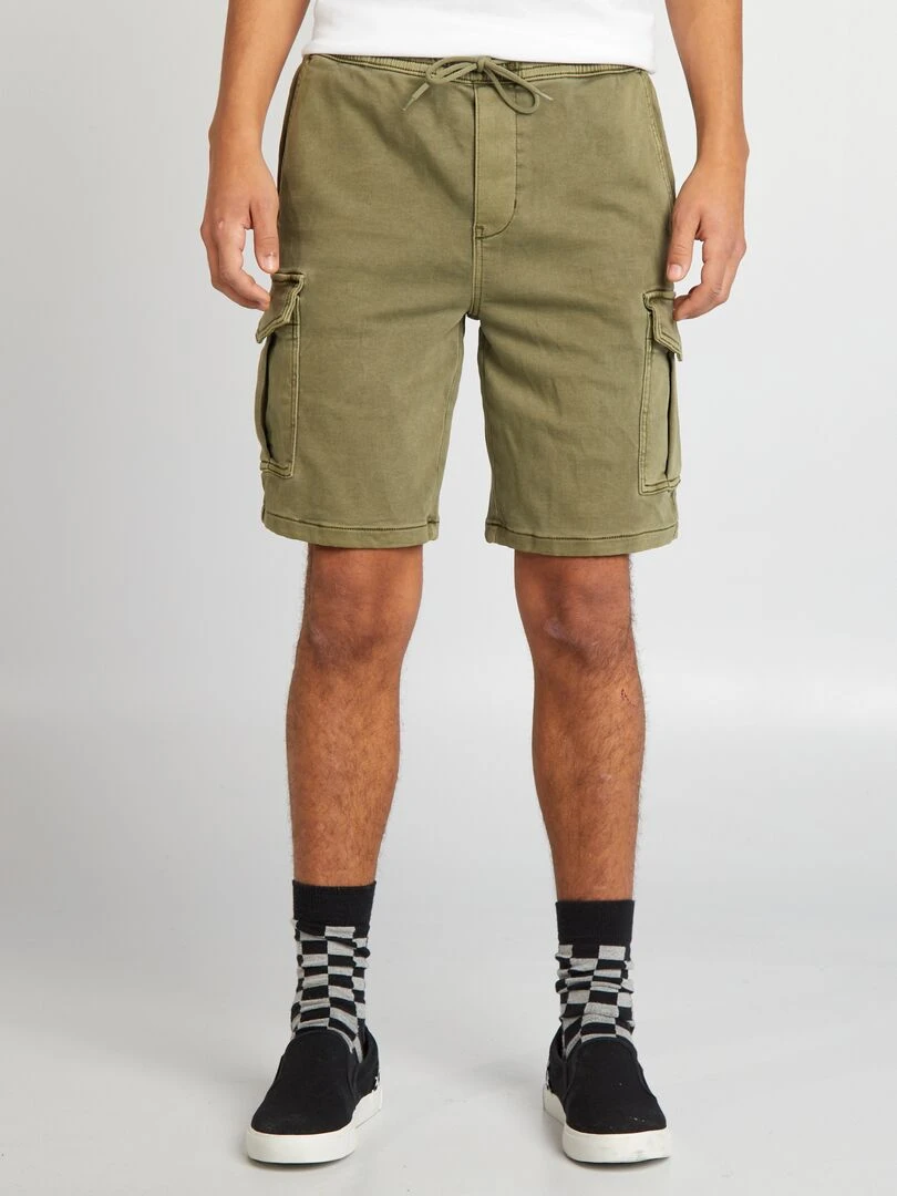 Short multipoches effet délavé Kaki
