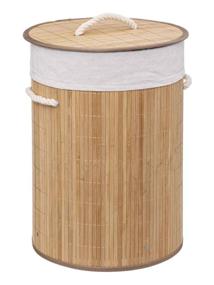 Panier à linge 48L rond bambou Beige
