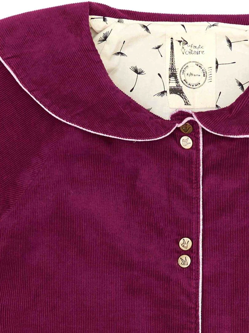 Veste Intersaison Fille  Col Marin  Velours Prune  PIMPRENELLE   'LA FAUTE A VOLTAIRE'   Bordeaux