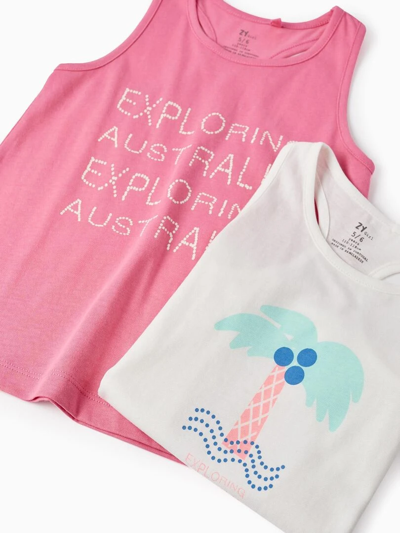 2 Tops en Coton pour Fille 'Australia' manches courtes EXPLORING AUSTRALIA   Blanc