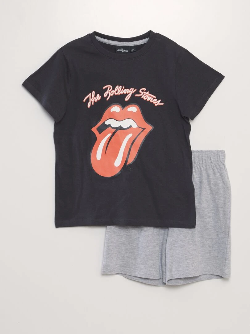 Pyjama court Imprimé 'The Rolling Stones' 2 pièces Noir/gris
