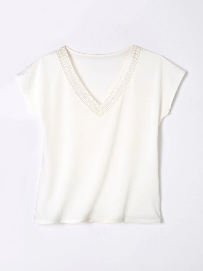 T shirt col dentelle Climatyl   Damart   Blanc cassé
