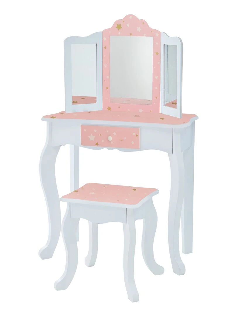 Coiffeuse enfant en bois table maquillage miroir tabouret Fantasy Fields Teamson TD 11670Q Rose