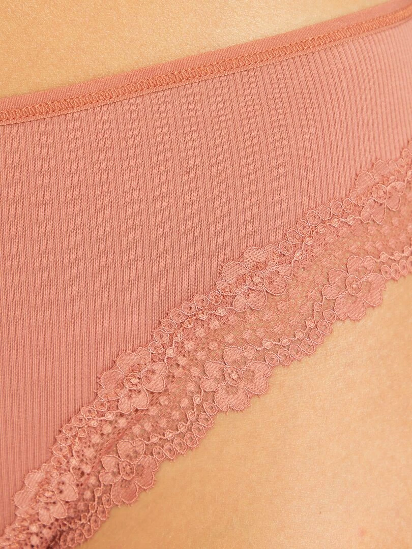 Lot de 3 tangas maille côtelée   kaki/rose/marron