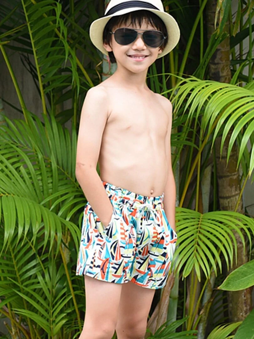 Short de Bain Garçon Orange Imprimé Voiliers Rétros SWIMBOY La Faute à Voltaire Orange