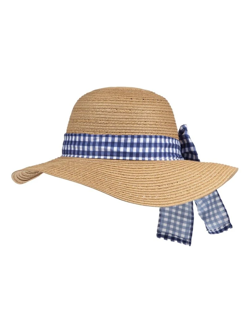 Chapeau Femme capeline Foulard vichy Bleu Beige