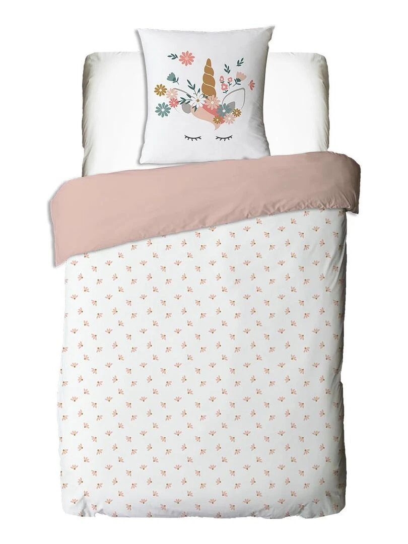 Future Home   Parure de lit enfant en coton 57 fils imprimé rose   Rose