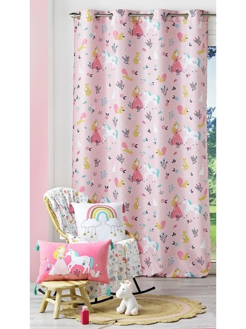 Rideau à œillets 140x260 Princesse Licorne rose Rose