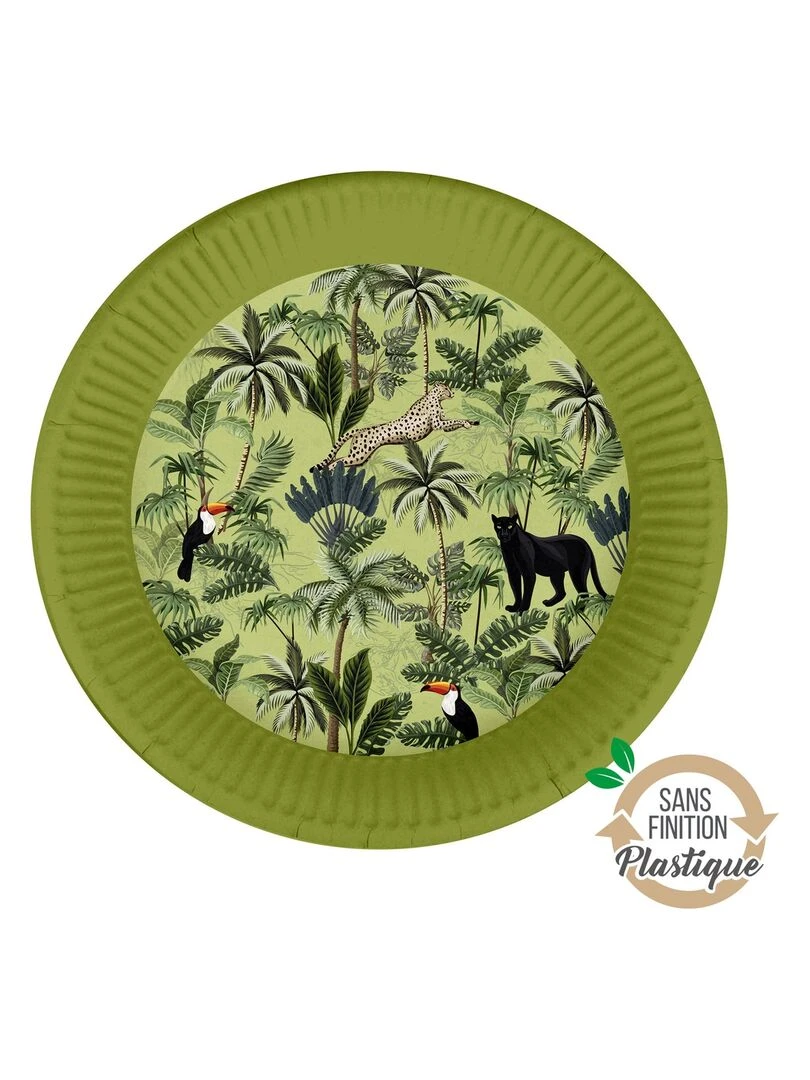 Set de 10 assiettes en carton 23 cm Toucan palmeraie Vert
