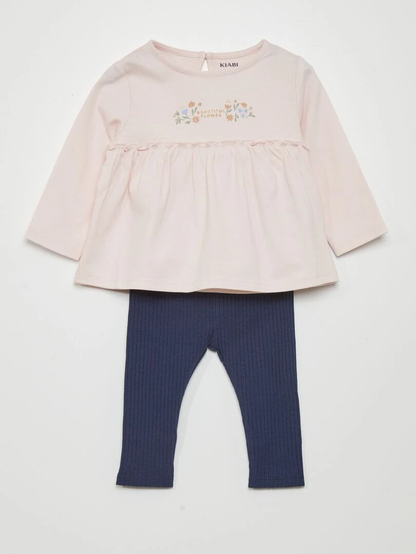 Ensemble t shirt + legging 2 pièces Bleu marine/rose