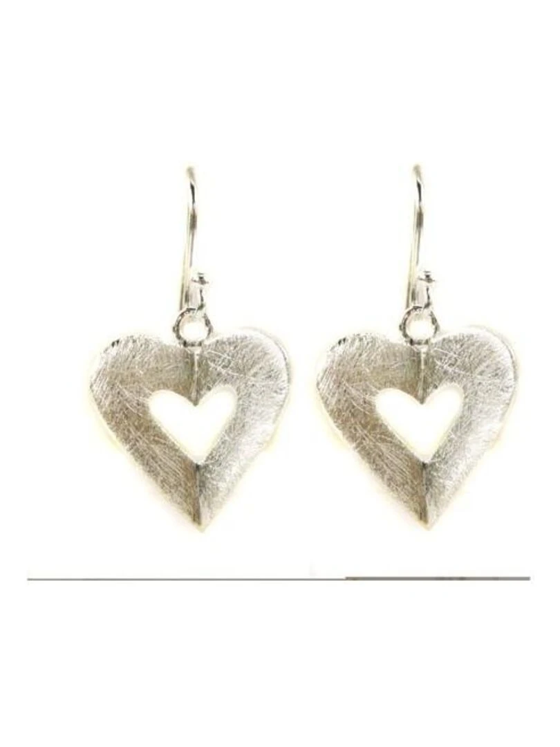 Boucles d'oreilles forme coeur plié en argent brossé Bijoucolor Argent