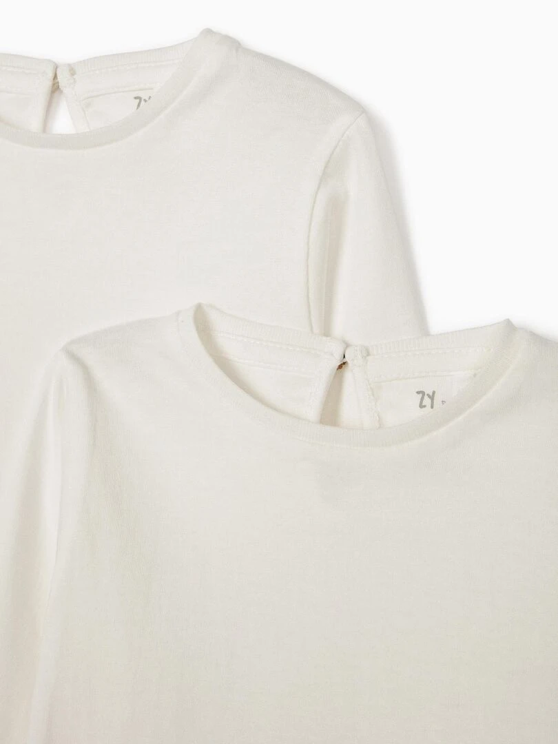 2 T shirts à Manches Longues en Coton Bébé Fille manches longues DISRUPTION Blanc