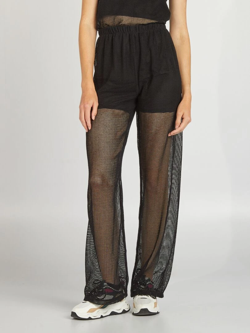 Pantalon large en maille filet Noir
